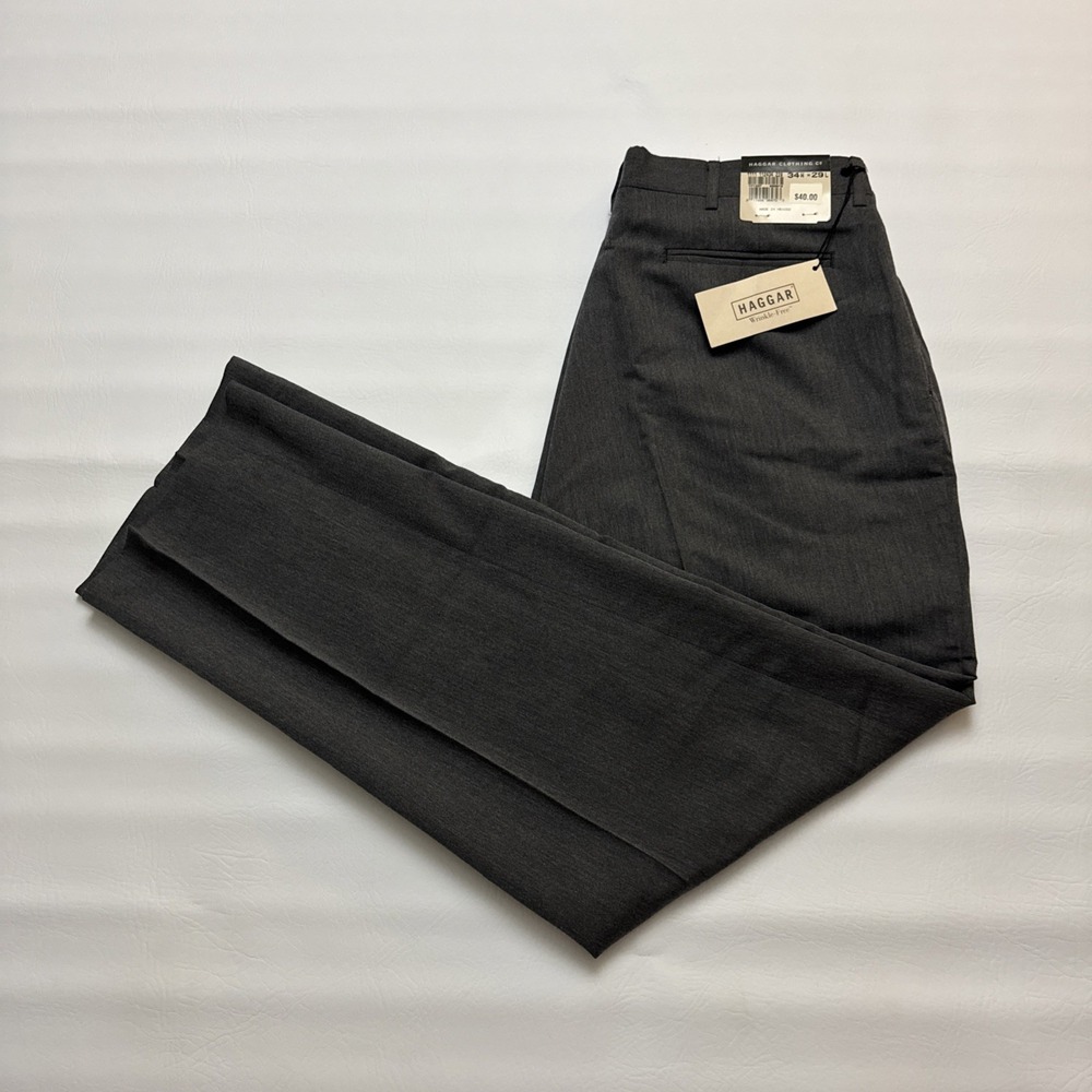 Vtg Haggar Men's Premium No Iron Pleated Classic Fit Charcoal Grey 34x29 NWT